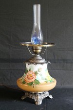 lampada da tavolo grande antica vetro opalino decorata mano lumiera olio 70 cm