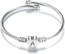 Argento Amore Cuore 26 Lettera Iniziale Alfabeto A-Z Polsino Bracciale Gioielli 