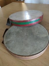 TAMBURELLI 2 IN LEGNO E PELLE DI BUE; GIOCO DA SPIAGGIA,PRATO VINTAGE Da 25 Cm