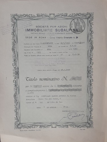 Certificato azionario