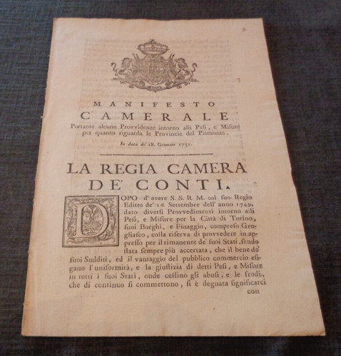 1731 manifesto camerale - 1731, e