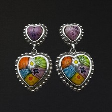 Orecchini pendenti Alan K argento sterling Murano millefiori cuore Alan Koulian