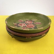 Set di 3 piatti in legno da parete vintage dipinti a mano