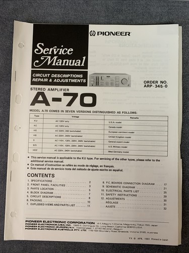 Pioneer manuale di - pioneer, a-70