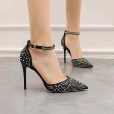 stiletto decolte 10 cm nero borchie alte strass pelle sintetica eleganti 7018