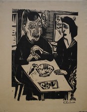 XILOGRAFIA ORIGINALE DI ERNST LUDWIG KIRCHNER "ALTE UND JUNGE FRAU " 1921