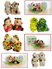 8 COPPIE BOMBONIERE ANIMALI SALE E PEPE ASSORTITI 6X5 PORCELLANA DECORATI A MANO