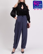 Prezzo consigliato €480 EMPORIO ARMANI ICON pantaloni plissettati EU44 US8 UK18 L vita alta