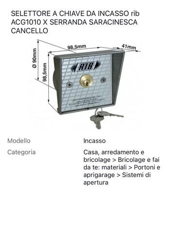 Selettore chiave incasso - da,