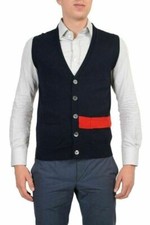 Gilet da uomo Golden Goose Deluxe Brand blu con scollo a V taglia US S IT 48