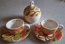 COPPIA TAZZINE + PIATTINI E ZUCCHERIERA THUN CAFFÈ AL VOLO BOUQUET SENZA SCATOLA