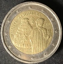 Moneta 2 Euro € 2015 Italia Dante Alighieri 1265 circolata rara da collezione