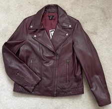 SPLENDIDA GIACCA DA MOTOCICLISTA BORDEAUX IN VERA PELLE NUOVA CON ETICHETTE UK14 EU40 US10 PREZZO AL PUBBLICO £ 120