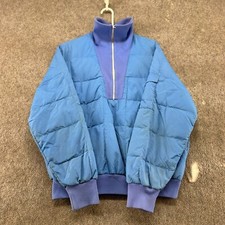 VINTAGE Eddie Bauer giacca uomo M blu pullover piuma d'oca 1/2 zip nylon anni 70 80