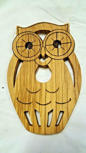 Owl saucer handmade olive - handmade, wood
