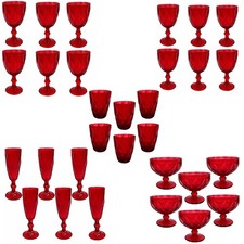 Set Completo 30 Bicchieri Acqua Vino Coppe fluit Rossi per la tavola di Natale