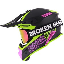 Casco Cross Rotto Hunter Leggero Verde-Rosa + Occhiali MX Struggler Rosa