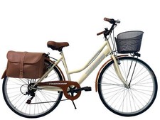 Bicicletta Donna Passeggio Misura 28 Città Beige Con Cambio, Cestino E Borse