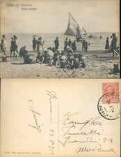 RICCIONE SPIAGGIA ANIMATA COSTUMI D'EPOCA BARCA A VELA BELLISSIMA R@R@-N.48858