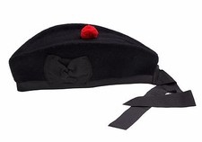 Glengarry Cappello Tinta Nero -100% Pura Lana Scozzese Classico Design Taglie