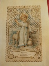 Agnus Dei - antico santino holycard tipo Cabinet merlettato