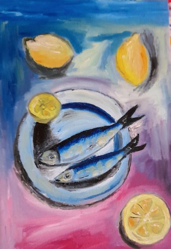 Dipinto originale olio - , sardina