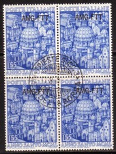 A432 TRIESTE – Anno Santo, 55 lire n. 74 in quartina usata. Cat. €.  200 ca.