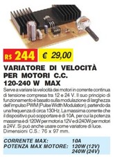 RS244 VARIATORE VELOCITÀ PWM x MOTORI dc 12V 24V ELSE KIT elettronica da saldare