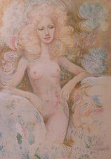 QUADRO FIGURA FEMMINILE MODERNO ANNI '80 QUADRO FIRMATO DIPINTO POP ART P33.2