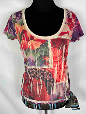 DESIGUAL Maglietta Maglia Donna Cotone Viscosa Hawaii Woman T-Shirt Sz.XS - 38