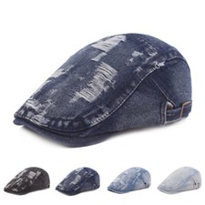 Men Retro Denim Peaked Flat