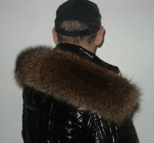 Pelliccia di procione cappuccio colletto XXL collo di pelliccia vera pelliccia rivestimento giacca trend cappotto 70