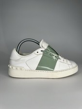 Valentino Garavani Sneaker aperta in pelle di vitello bianco/verde pelle UK4 EU37