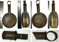 ANTICA FIASCHETTA PER POLVERE NERA DEL 1800 IN LATTA DI FERRO FABBR. ARTIGIANALE