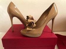 Scarpe décolleté bow originali Valentino Garavani punta aperta 39 beige vernice pelle nuove imballo originale