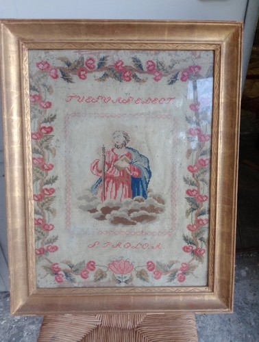 Antico quadro ricamato - quadro, san