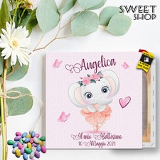 BOMBONIERA BATTESIMO COMUNIONE QUADRETTO IN TELA CANVAS  PERSONALIZZATO NOME 