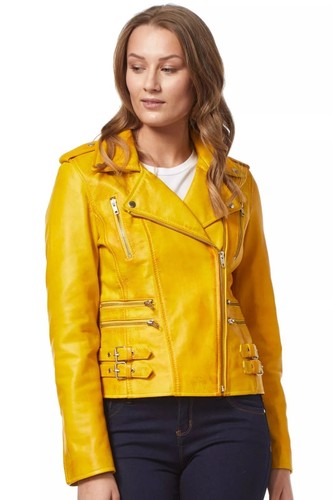 Donna giallo pelle giacca - donna, puro