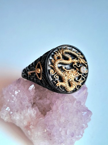 Anello sigillo drago inciso - drago,