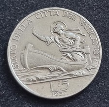 MONETA COIN STATO CITTÁ DEL VATICANO PAPA PIO XI° CINQUE 5 LIRE 1937 ARGENTO