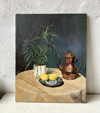 Quadro A Impressionista Natura Morta Con Pianta IN Vaso Limoni Kettle Gerd Segno