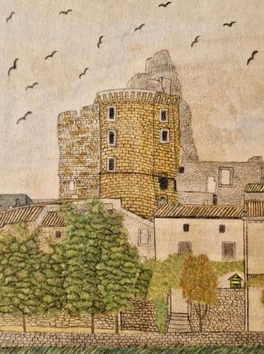 Art naïf château village - art,