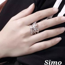 ANELLO DONNA ARGENTO ZIRCONI FARFALLA BUTTERFLY REGOLABILE REGALO SCONTI SEXY