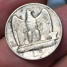 Regno d'Italia Vittorio Emanuele III  5 Lire Aquilino 1926 ARGENTO GRAMMI 5