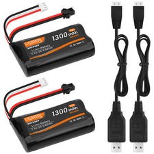 2x 7,4V 1300mAh 20C batteria agli ioni di litio spina SM + caricabatterie per RC auto barca giocattolo