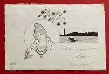 cpa  Dessin Alfieri ?  Woman, femme,  fille, girl,  gondole, carte postale