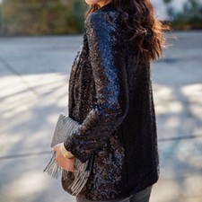 RARO BLAZER GIACCA SHINNY PAILLETTES BLU NAVY ZARA ORIGINALE TAGLIA EXTRA SMALL XS NUOVO