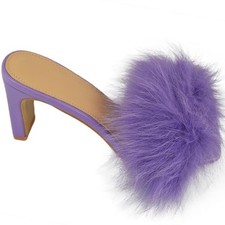 Scarpe donna mules col tacco viola pastello pelliccia rosa con tacco doppio 9 cm