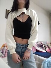 Felpa Donna  Crop Corta Al Seno Bolero Coprispalle Panna Calliope S