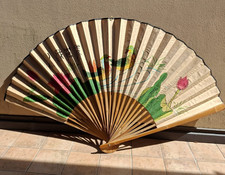 Quadro Ventaglio vintage con fiori e uccelli- Giapponese- ottimo stato cm 10x155